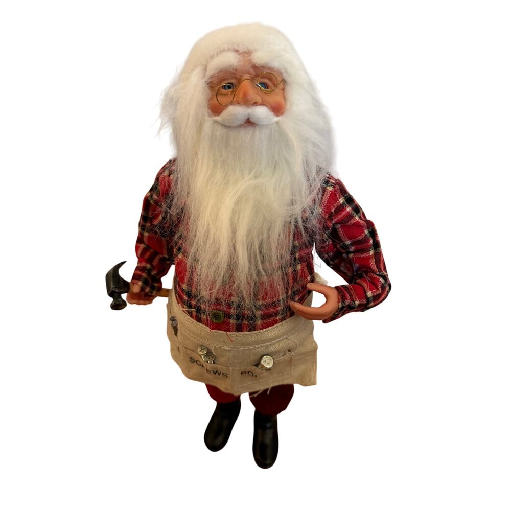 17" standing Santa with tools figure Christmas decor‎ handyman cloth Santa